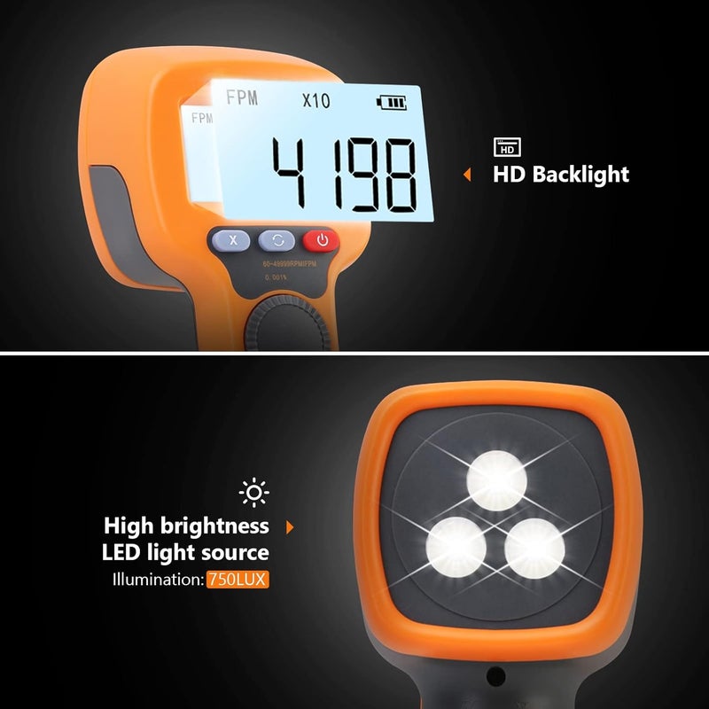 AOPUTTRIVER Digital Handheld Stroboscope,Strobe Light Tachometer 60-49999 RPM Highly Accurate 0.001% Rechargeable LED Flash Stroboscopic Tachometer for HVAC Motor Engine Speed Tester Spectrum Analyzer - Image 4